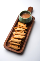 Namakpare or Salty Shakarpara/shakarpare or namkeen Shankarpali, popular diwali food or tea-time snack from Gujarat, India