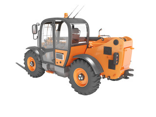 Construction machinery orange telescopic excavator for high lifting 3D render on white background no shadow