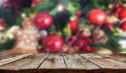 Empty old wooden table background - christmas background