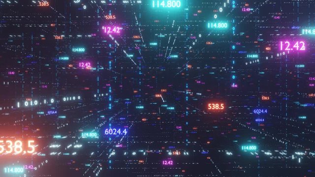 Digital fly binary code background loop. Data binary code network. 4K loop animation. 