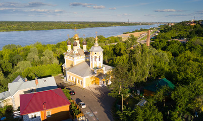 Fototapeta na wymiar Summer aerial view of old district of Murom with Oka
