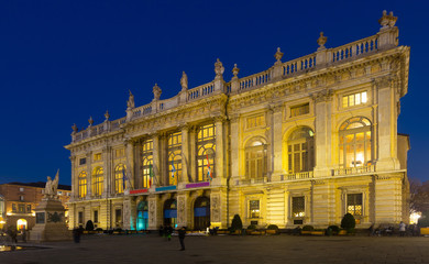 Palazzo Madama in Turin at night, Italy