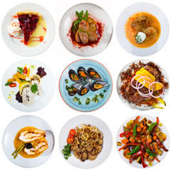 Collection of dishes on round plates