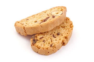 Italian cranberry almond biscotti, cantuccini cookies, isolated on white background