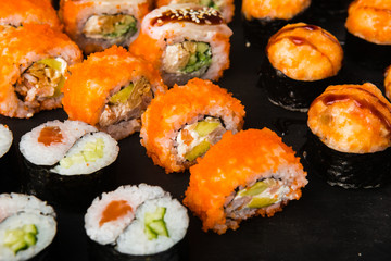 Delicious rolls with fish and cheese