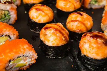 Delicious rolls with fish and cheese