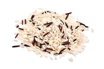 Long grain rice and wild rice mix, isolated on white background