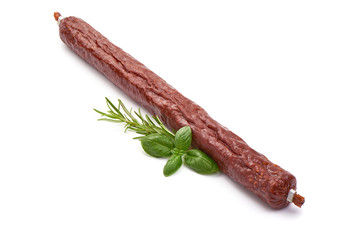 Dry spanish sausage, isolated on white background