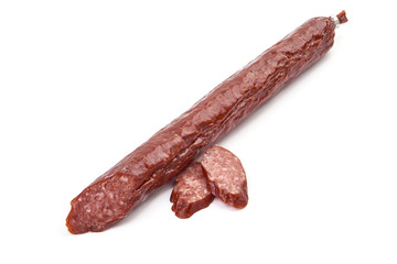 Dry spanish sausage, isolated on white background