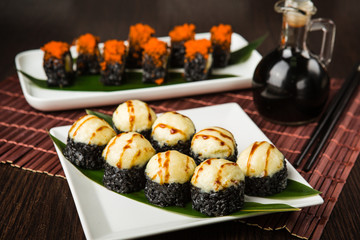 Delicious rolls with fish and cheese