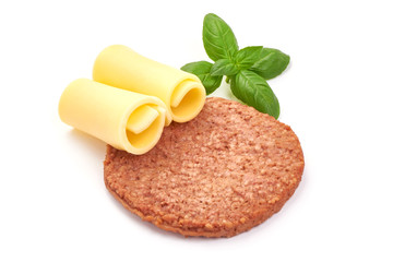 Burger meat, ingredients for hamburger, isolated on white background