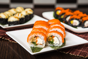 Delicious rolls with fish and cheese