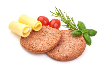Burger cutlets, ingredients for hamburger, isolated on white background