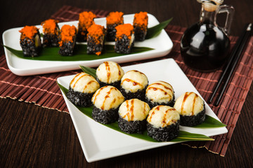 Delicious rolls with fish and cheese