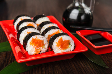 Delicious rolls with fish and cheese