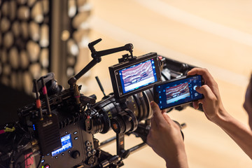 Photo from the cell phone and display of the camera during filming in the Elbphilharmonie in Hamburg. The filming takes place in the concert hall