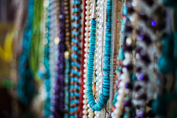 Strands of colorful Native American Jewelry on Display 