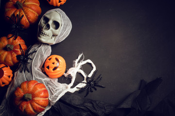 horror spooky funny ghost in halloween pumpkin holiday season greeting night celebration party with...