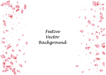 Festive pink rectangle confetti background. Abstract frame confetti texture for holiday, postcard, poster, website, carnival, birthday, children's parties. Cover confetti mock-up. Wedding card layout