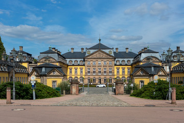 Fototapeta na wymiar Architecture of the yellow classic style Arolsen castle in Bad Arolsen in the Sauerland region