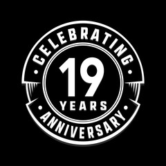 Celebrating 19th years anniversary logo design. Nineteen years logotype. Vector and illustration.