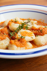 Home made celery root gnocchi with apple carrot Sauce