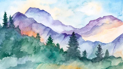 hand gezeichnete aquarellberglandschaft © SOKA
