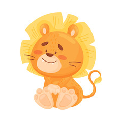 Cute lion cub sits. Vector illustration on a white background.