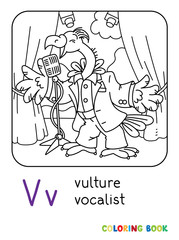 Fototapeta premium Funny vulture singer or vocalist ABC coloring book