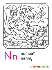 Numbat nanny ABC coloring book. Alphabet N