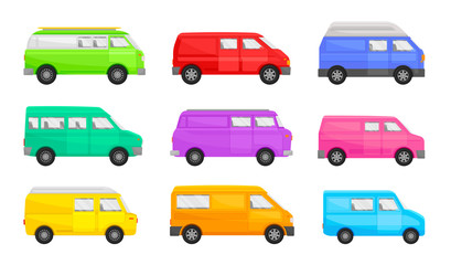 Set of minivans. Vector illustration on a white background.