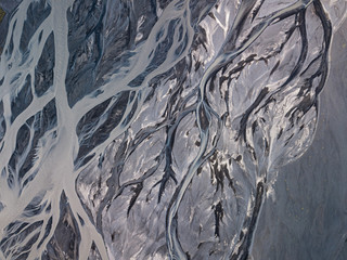 Aerial view of glacier river in Iceland. Beautiful natural backdrop.