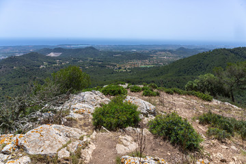 Fototapeta na wymiar Panoramic view from the mountain to the area Felanitx, Mallorca Spain.
