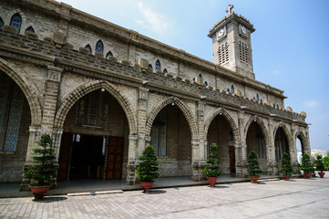 Fototapeta na wymiar Nha Trang Cathedral in French Gothic style 1886.