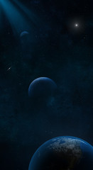 3d rendered Space Art: Alien Planets - The earth and two other planets