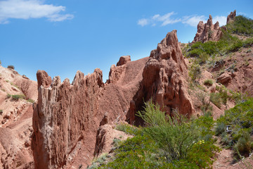 Mountain landscape with bizarre form of red rocks