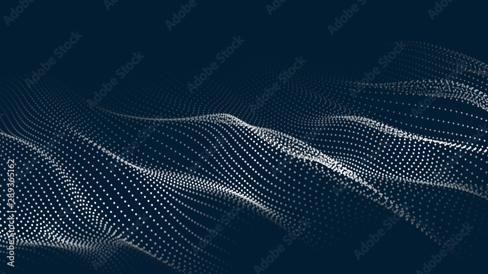 Poster Abstract digital wave of particles. Futuristic point wave. Technology background vector. Vector illustration