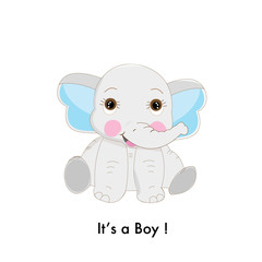 Baby elephant.It's a boy. Baby shower, birthday greeting card