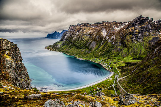 Far norwegian coast line with rugh scenery