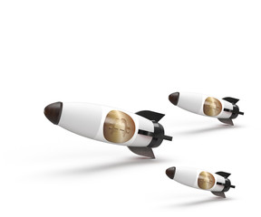 Bitcoin Rocket Ship. Cryptocurrency Blockchain Crypto Concept.