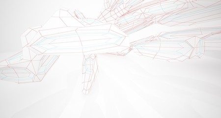 Obraz premium Drawing abstract architectural white interior of a minimalist house with large windows. 3D illustration and rendering.