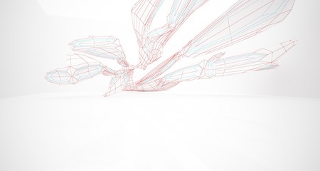 Fototapeta premium Drawing abstract architectural white interior of a minimalist house with large windows. 3D illustration and rendering.