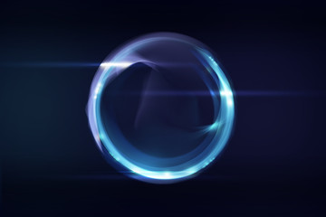 Bubble blue and purple element on black. Composition of glowing lines and motion blur traces. Movement and innovation concept. - Illustration