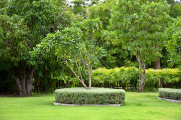 Kanchanaburi, Thailand, 09.09.2019: Beautiful garden, lake, traditional Thai, Siamese clothes, buildings of 