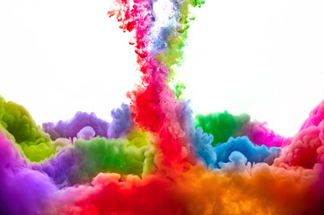 Rainbow of Acrylic Ink in Water. Color Explosion