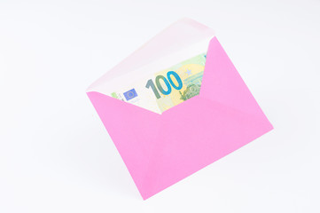 Pink envelope isolated on white background.Copy space