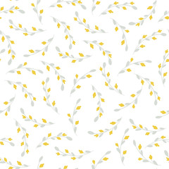 Fototapeta na wymiar Floral minimalistic seamless pattern. Vector background of yellow flowers in a simple Scandinavian style. Pastel palette, ideal for printing on fabric and paper