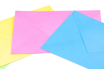 Color envelopes isolated on white background.Copy space