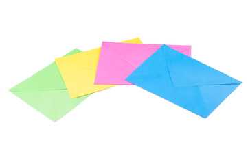 Color envelopes isolated on white background.Copy space