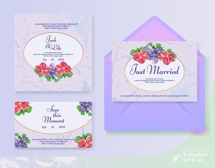 Vector Romantic Floral Wedding Invitation Card Set